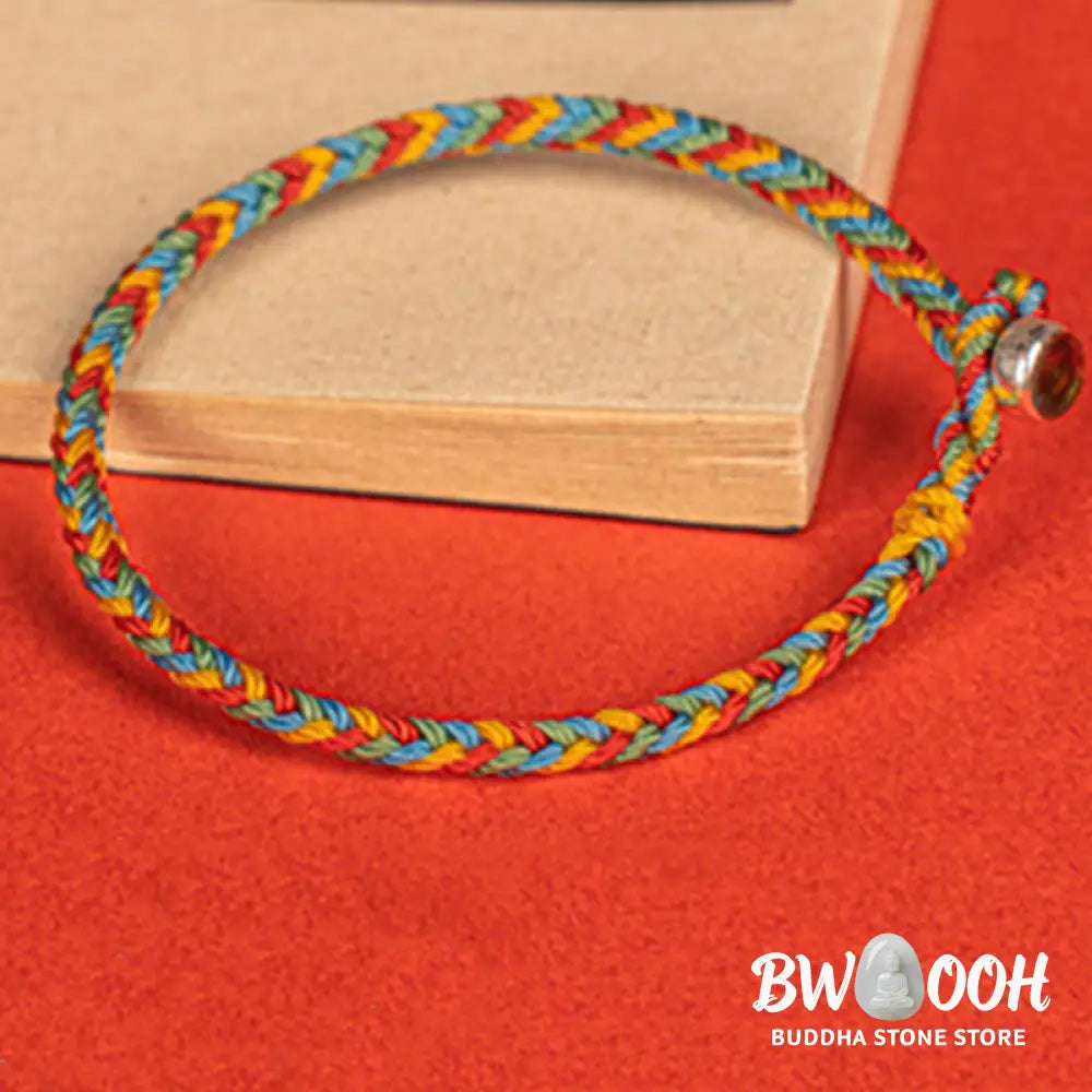 Buddha Stones 925 Sterling Silver Eight Thread Peace Knot Colorful Rope Luck Braided Bracelet - Bracelet