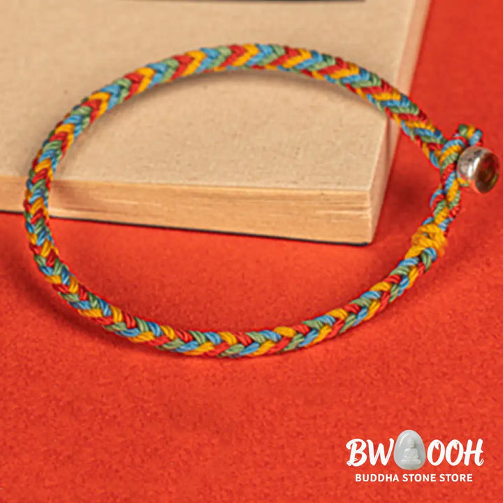 Buddha Stones 925 Sterling Silver Eight Thread Peace Knot Colorful Rope Luck Braided Bracelet - Bracelet