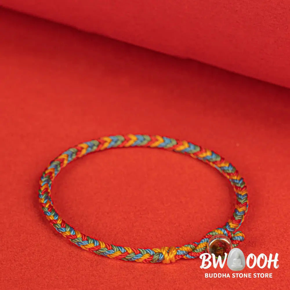 Buddha Stones 925 Sterling Silver Eight Thread Peace Knot Colorful Rope Luck Braided Bracelet - Bracelet