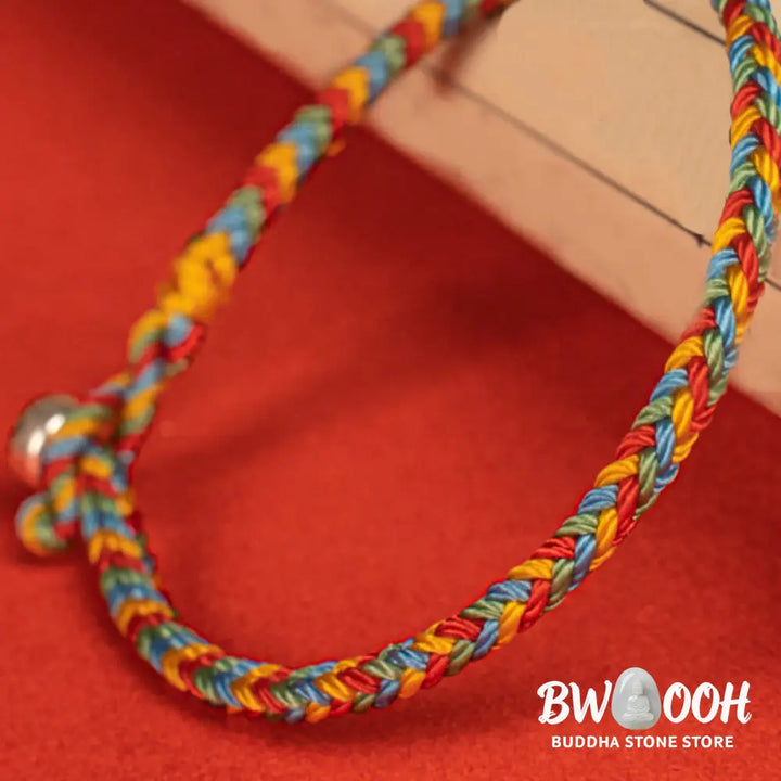 Buddha Stones 925 Sterling Silver Eight Thread Peace Knot Colorful Rope Luck Braided Bracelet - Bracelet