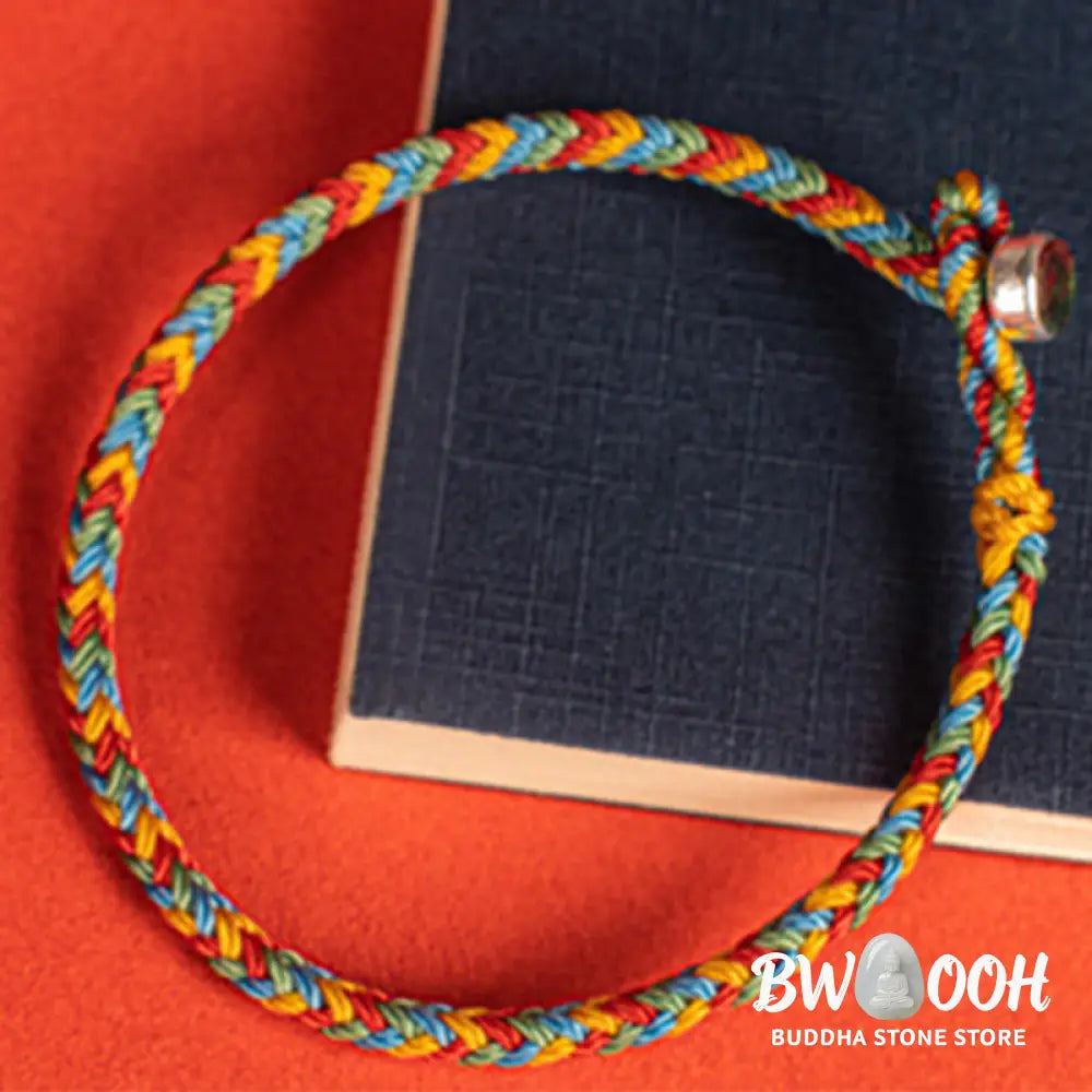 Buddha Stones 925 Sterling Silver Eight Thread Peace Knot Colorful Rope Luck Braided Bracelet - Bracelet