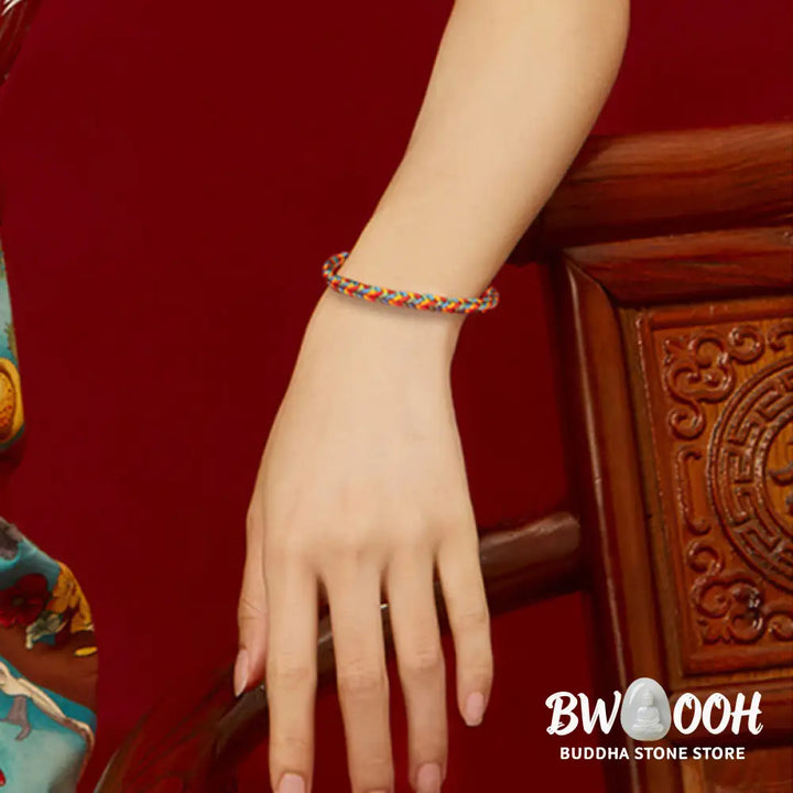 Buddha Stones 925 Sterling Silver Eight Thread Peace Knot Colorful Rope Luck Braided Bracelet - Bracelet
