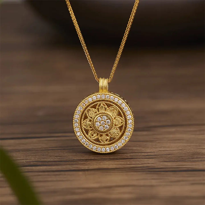 Buddha Stones 925 Sterling Silver Eight Treasures Luo Pan Blessing Necklace Pendant - BWOOOH - 925 Sterling