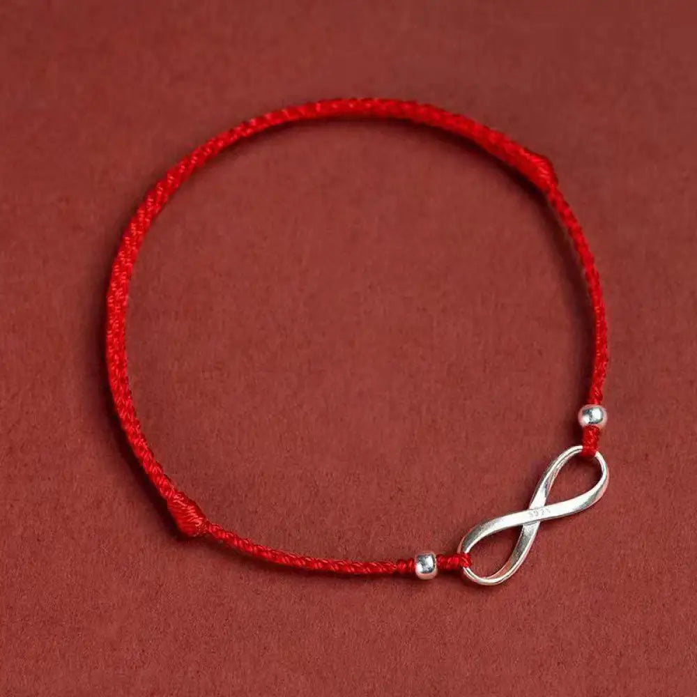 Buddha Stones 925 Sterling Silver Endless Knot Protection Luck Red String Bracelet Anklet - BWOOOH - Red