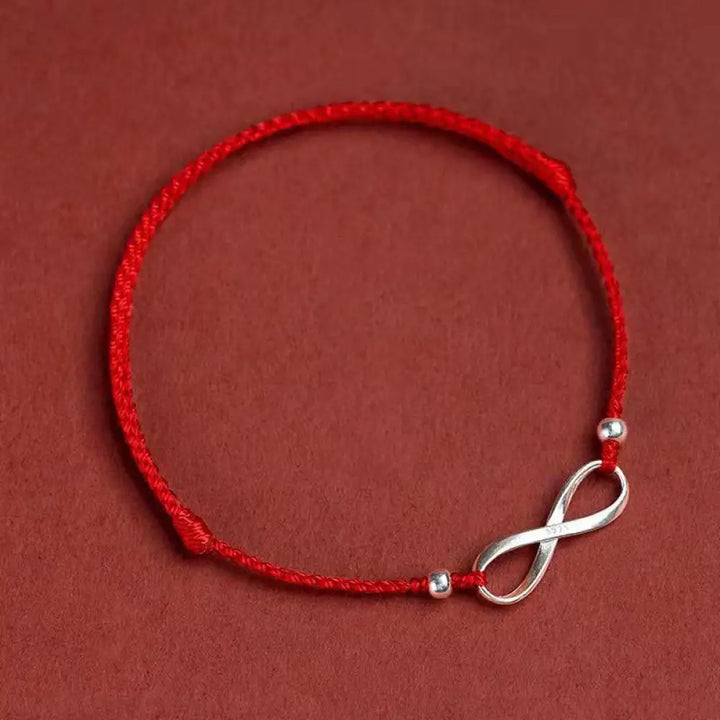 Buddha Stones 925 Sterling Silver Endless Knot Protection Luck Red String Bracelet Anklet - BWOOOH - Red