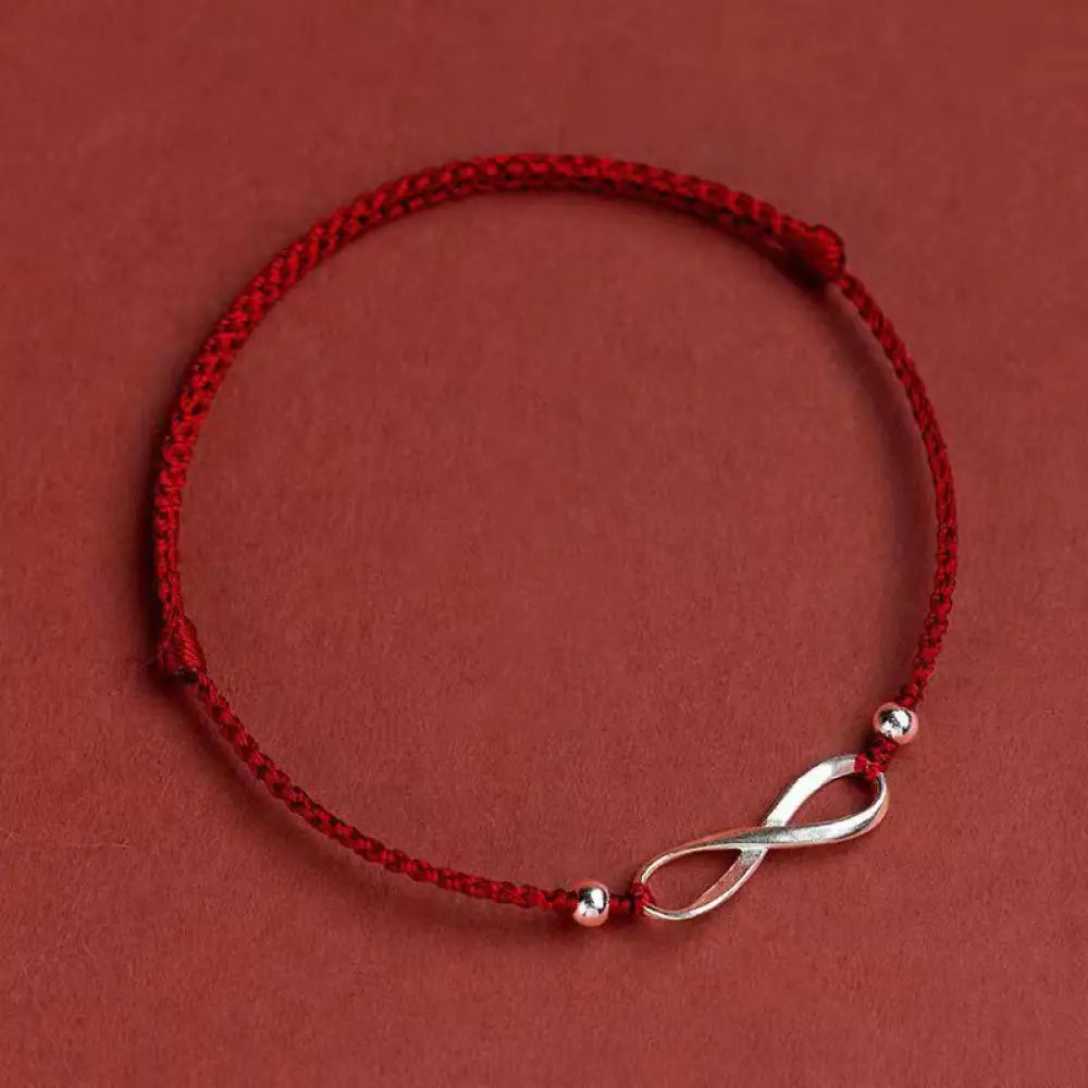 Buddha Stones 925 Sterling Silver Endless Knot Protection Luck Red String Bracelet Anklet - BWOOOH - Dark Red