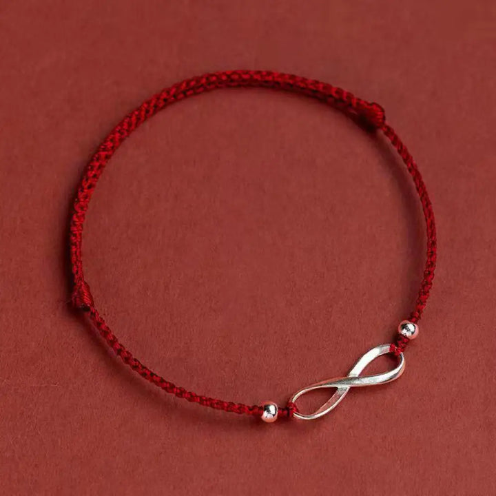 Buddha Stones 925 Sterling Silver Endless Knot Protection Luck Red String Bracelet Anklet - BWOOOH - Dark Red