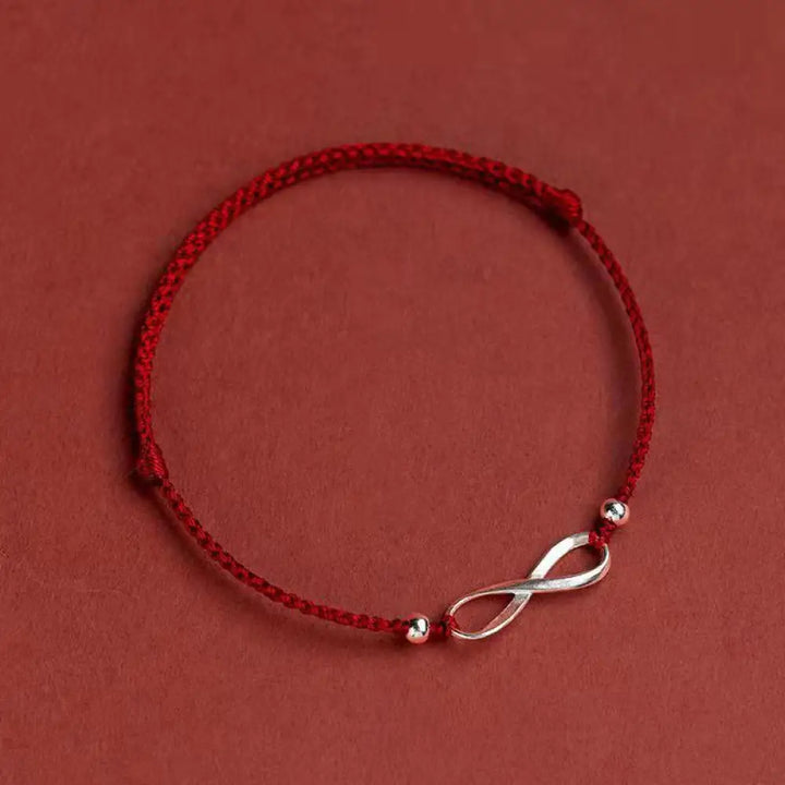 Buddha Stones 925 Sterling Silver Endless Knot Protection Luck Red String Bracelet Anklet - BWOOOH - Dark Red