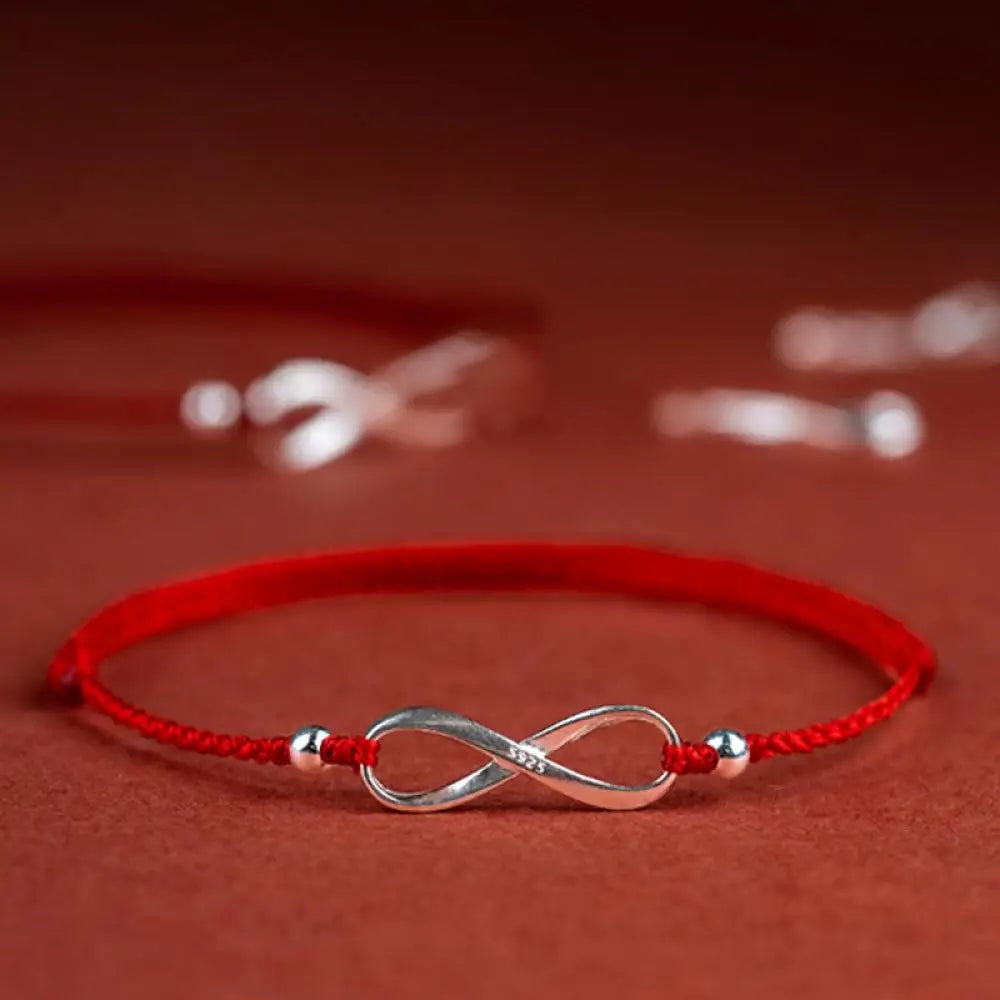 Buddha Stones 925 Sterling Silver Endless Knot Protection Luck Red String Bracelet Anklet - BWOOOH - Red