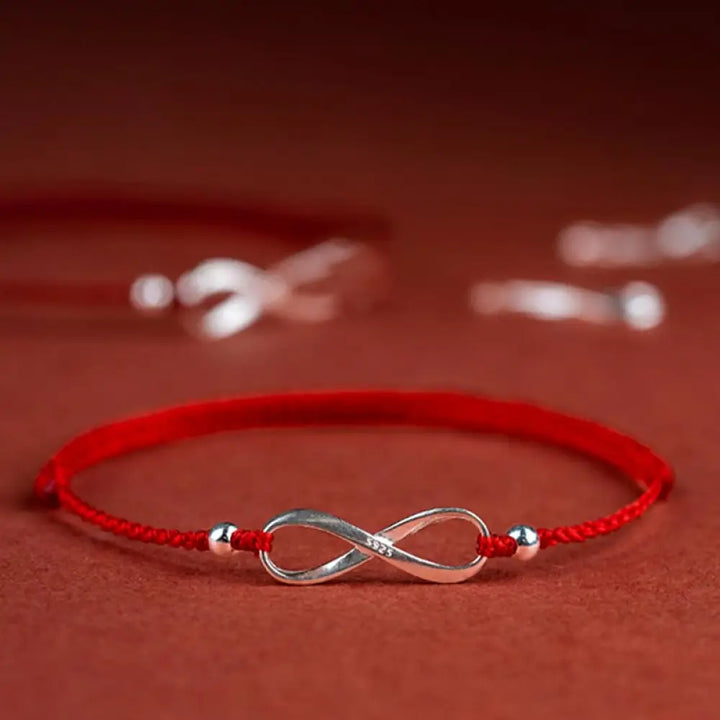Buddha Stones 925 Sterling Silver Endless Knot Protection Luck Red String Bracelet Anklet - BWOOOH - Red