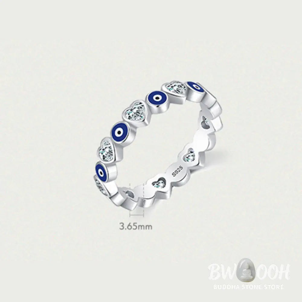Buddha Stones 925 Sterling Silver Evil Eye Love Heart Zircon Blessing Ring - BWOOOH - Ring