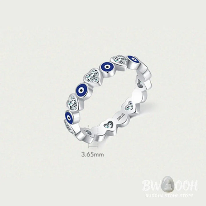 Buddha Stones 925 Sterling Silver Evil Eye Love Heart Zircon Blessing Ring - BWOOOH - Ring