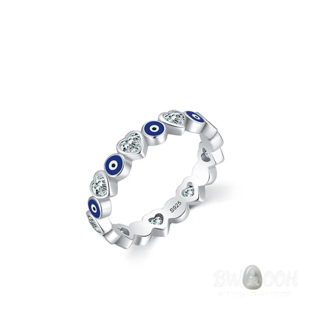 Buddha Stones 925 Sterling Silver Evil Eye Love Heart Zircon Blessing Ring - BWOOOH - Ring