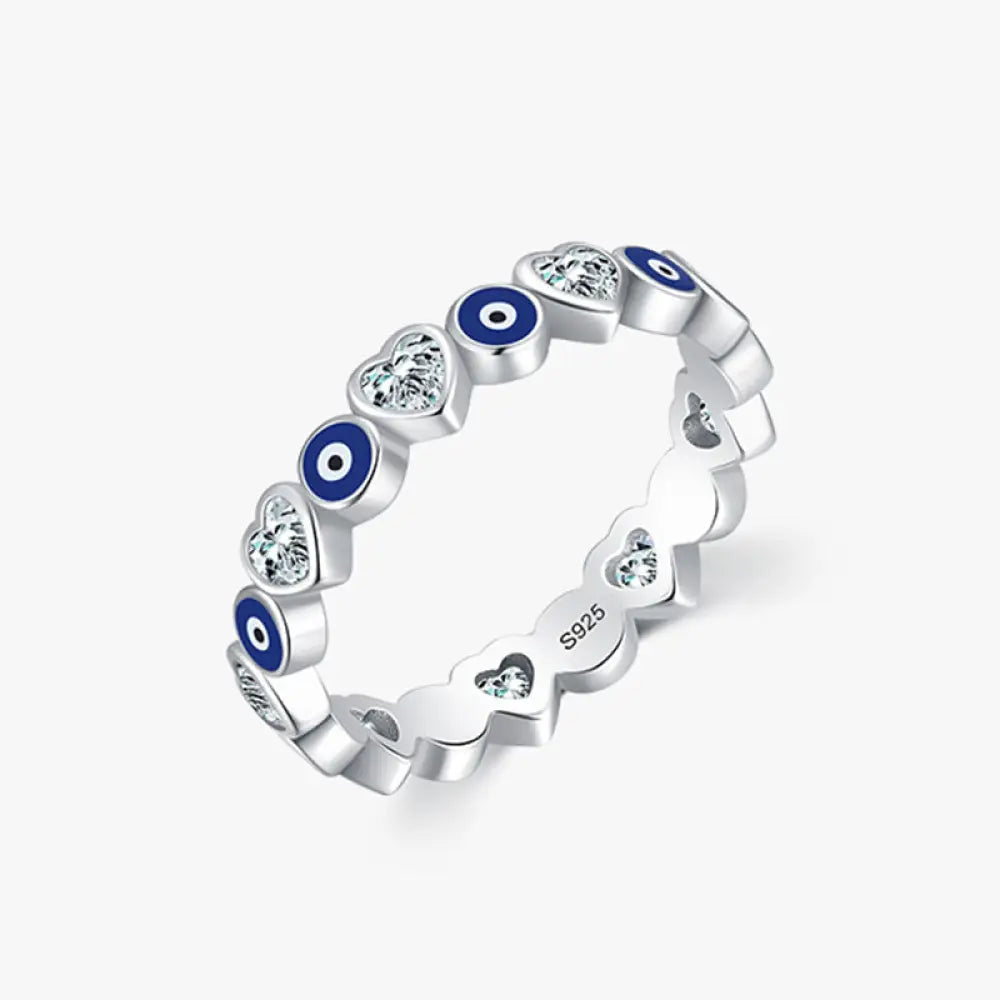 BWOOOH 925 Sterling Silver Evil Eye Love Heart Zircon Blessing Ring — Sterling Silver crystal healing bracelet for spiritu...