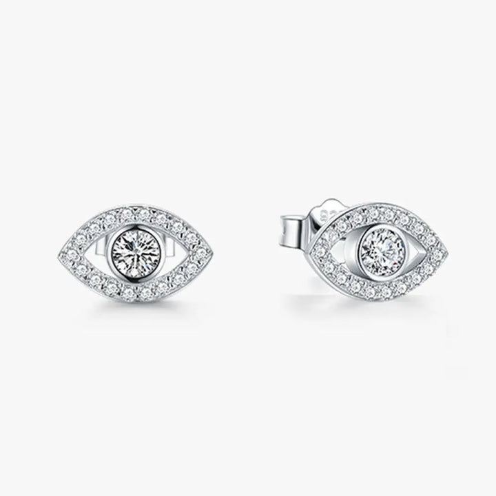 BWOOOH 925 Sterling Silver Evil Eye Symbol Protection Stud Earrings — Sterling Silver crystal healing bracelet for spiritu...