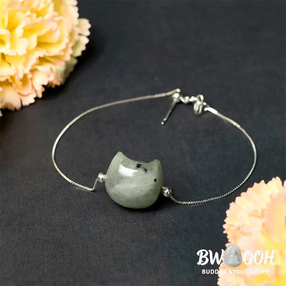 Buddha Stones 925 Sterling Silver Faceless Cat Head Natural Labradorite Healing Bracelet - Bracelet