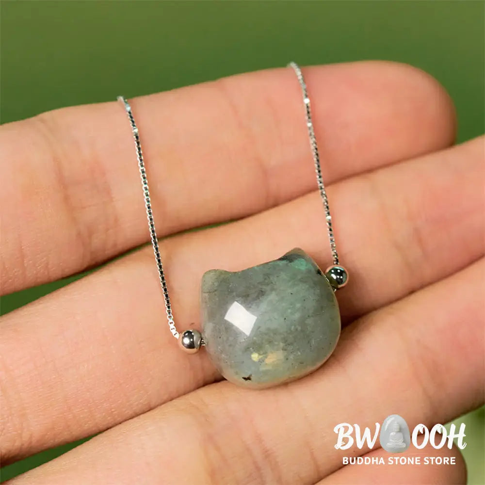Buddha Stones 925 Sterling Silver Faceless Cat Head Natural Labradorite Healing Bracelet - Bracelet