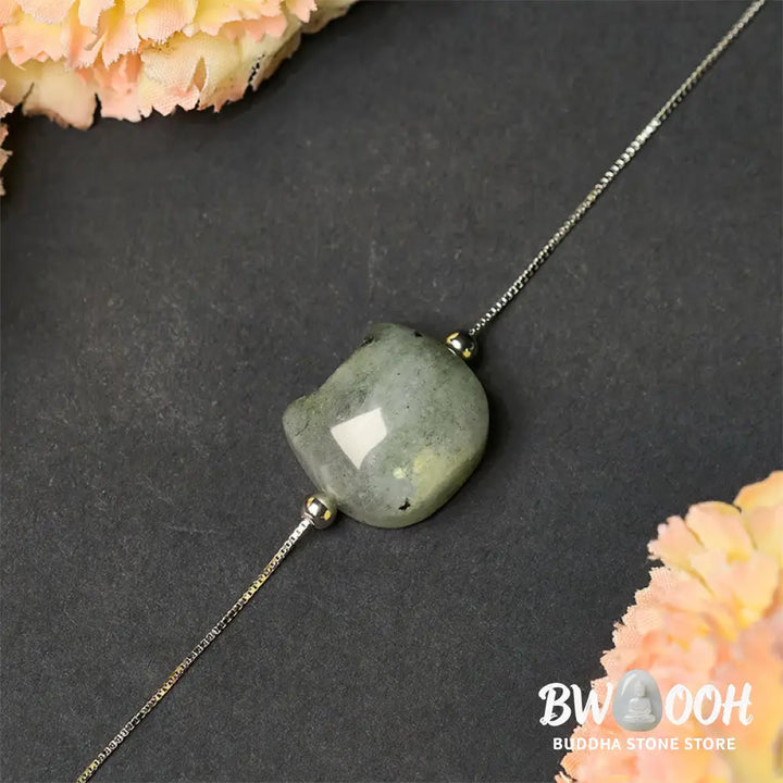 Buddha Stones 925 Sterling Silver Faceless Cat Head Natural Labradorite Healing Bracelet - Bracelet