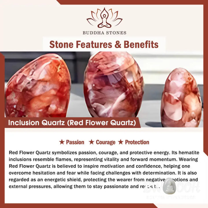 Buddha Stones 925 Sterling Silver Faceless Cat Head Natural Red Flower Quartz Passion Bracelet - Bracelet