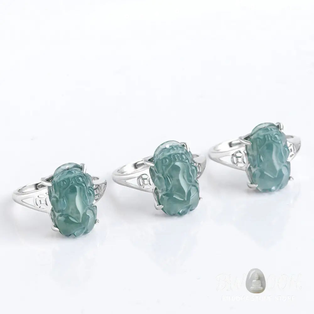 Buddha Stones 925 Sterling Silver Fengshui Wealth Prosperity Jade PiXiu Luck Ring - BWOOOH - Ring