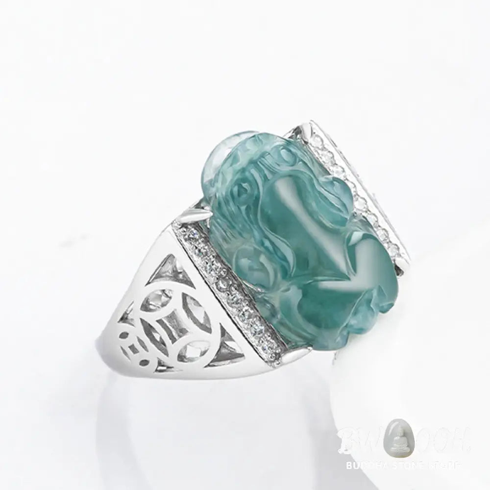 Buddha Stones 925 Sterling Silver Fengshui Wealth Prosperity Jade PiXiu Luck Ring - BWOOOH - Ring