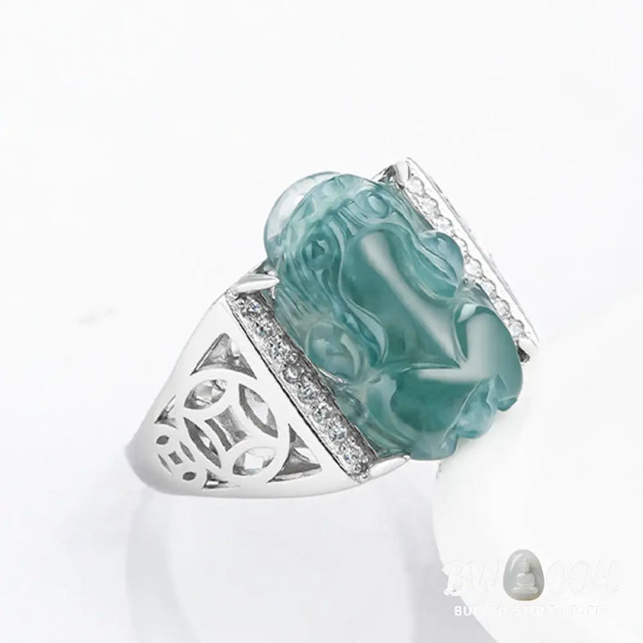 Buddha Stones 925 Sterling Silver Fengshui Wealth Prosperity Jade PiXiu Luck Ring - BWOOOH - Ring