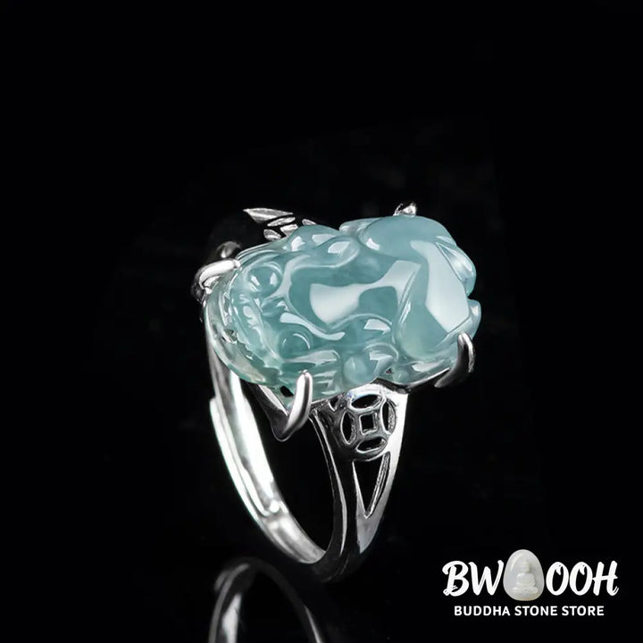 Buddha Stones 925 Sterling Silver Fengshui Wealth Prosperity Jade PiXiu Luck Ring - BWOOOH - Ring