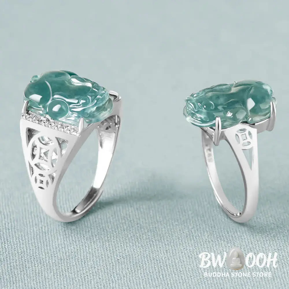 Buddha Stones 925 Sterling Silver Fengshui Wealth Prosperity Jade PiXiu Luck Ring - BWOOOH - Ring