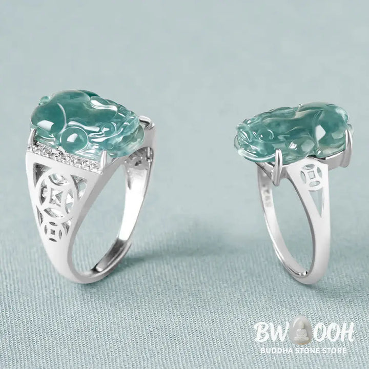 Buddha Stones 925 Sterling Silver Fengshui Wealth Prosperity Jade PiXiu Luck Ring - BWOOOH - Ring