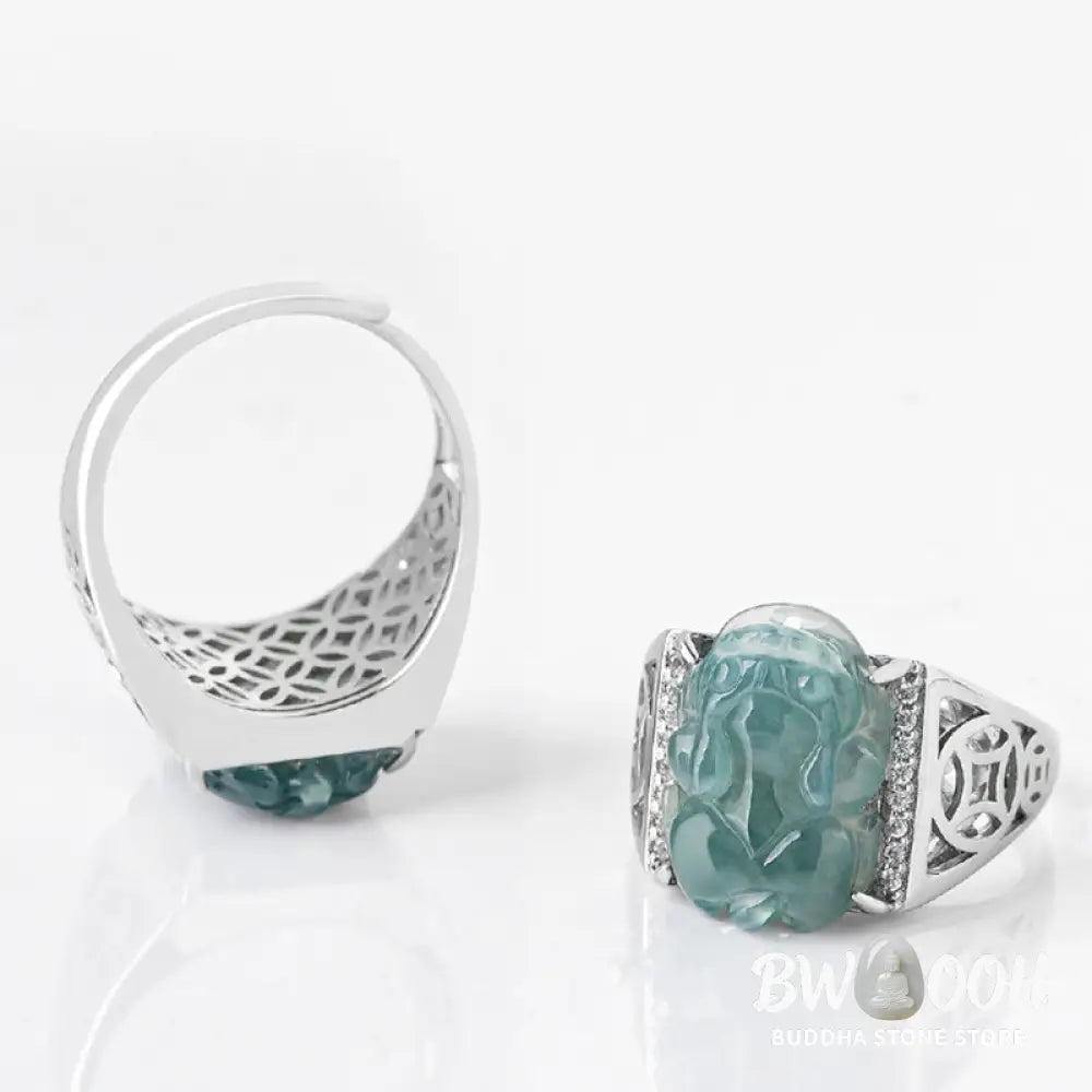Buddha Stones 925 Sterling Silver Fengshui Wealth Prosperity Jade PiXiu Luck Ring - BWOOOH - Ring