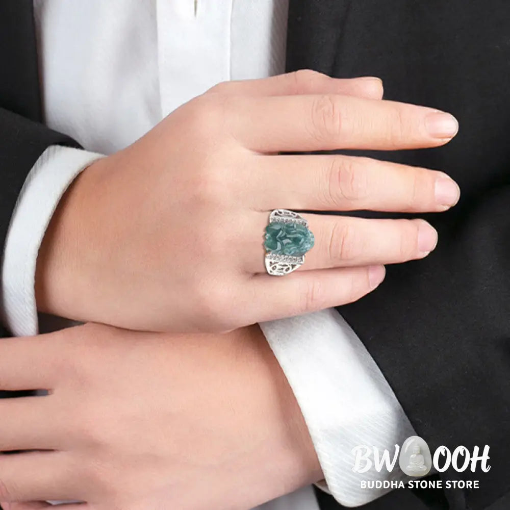 Buddha Stones 925 Sterling Silver Fengshui Wealth Prosperity Jade PiXiu Luck Ring - BWOOOH - Ring