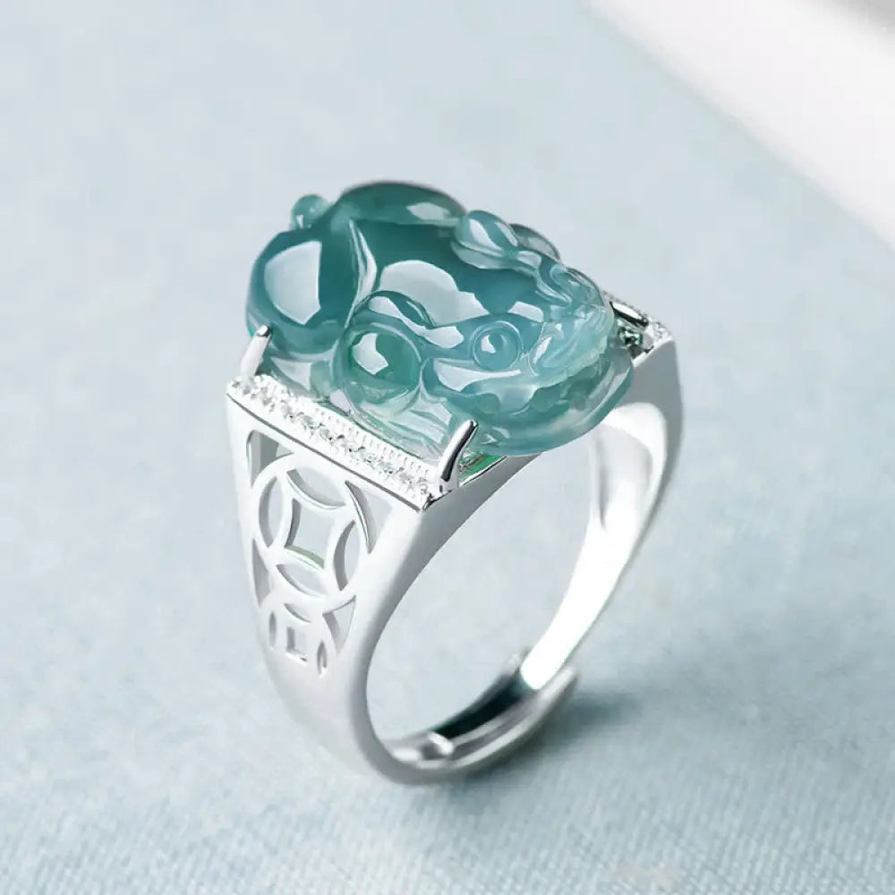 BWOOOH 925 Sterling Silver Fengshui Wealth Prosperity Jade PiXiu Luck Ring — Sterling Silver feng shui bracelet for spirit...
