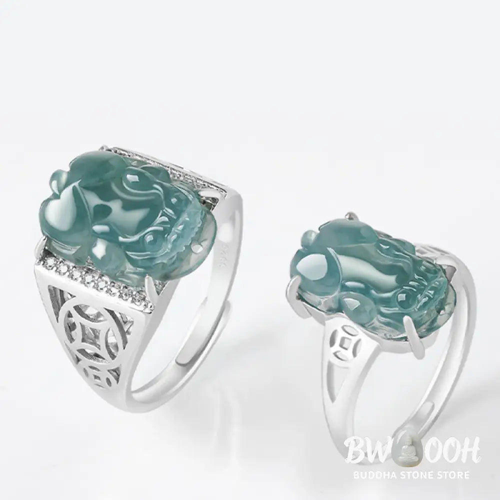 Buddha Stones 925 Sterling Silver Fengshui Wealth Prosperity Jade PiXiu Luck Ring - BWOOOH - Ring