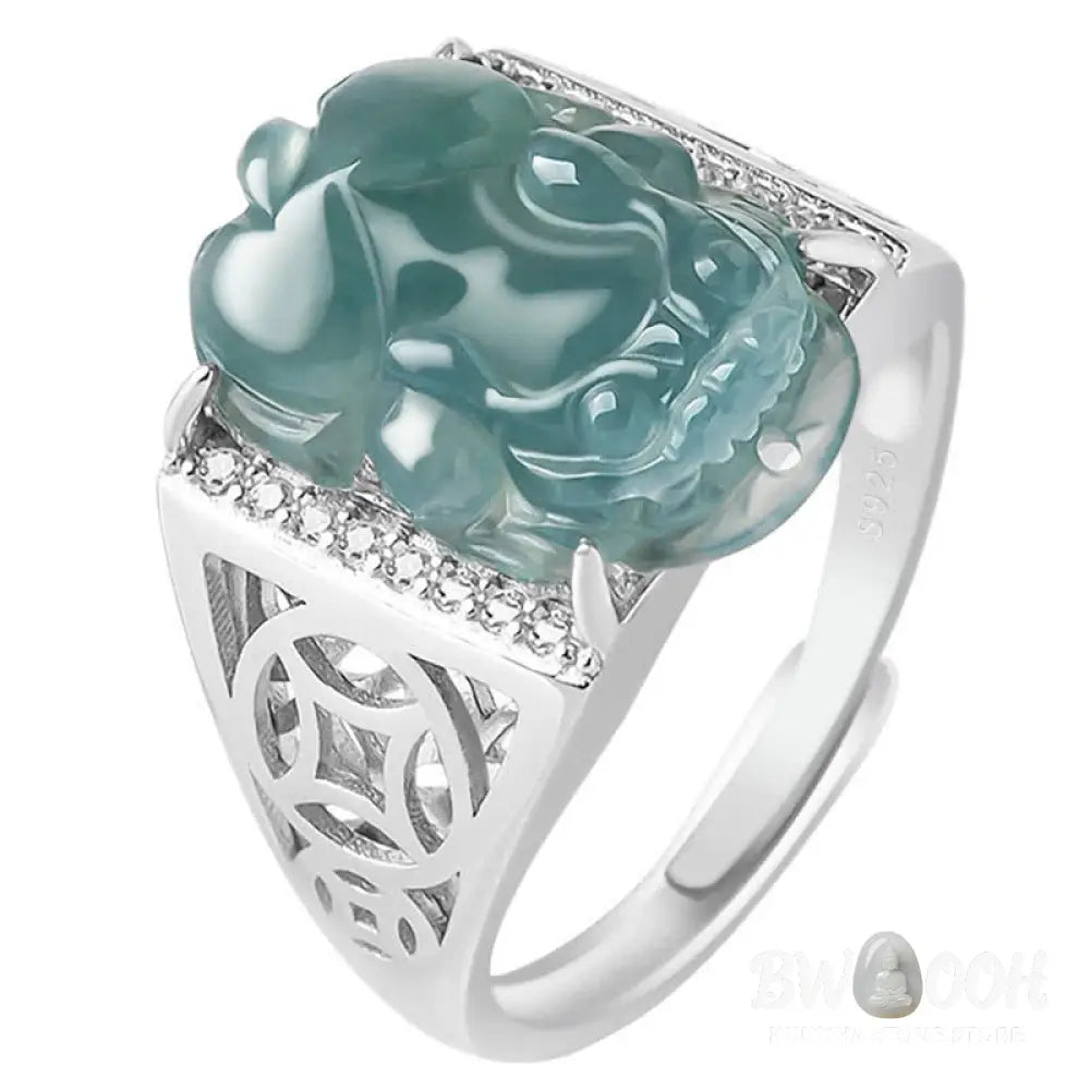 Buddha Stones 925 Sterling Silver Fengshui Wealth Prosperity Jade PiXiu Luck Ring - BWOOOH - Ring