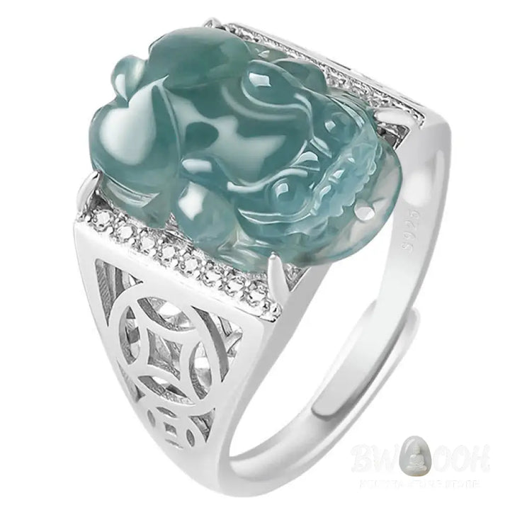Buddha Stones 925 Sterling Silver Fengshui Wealth Prosperity Jade PiXiu Luck Ring - BWOOOH - Ring