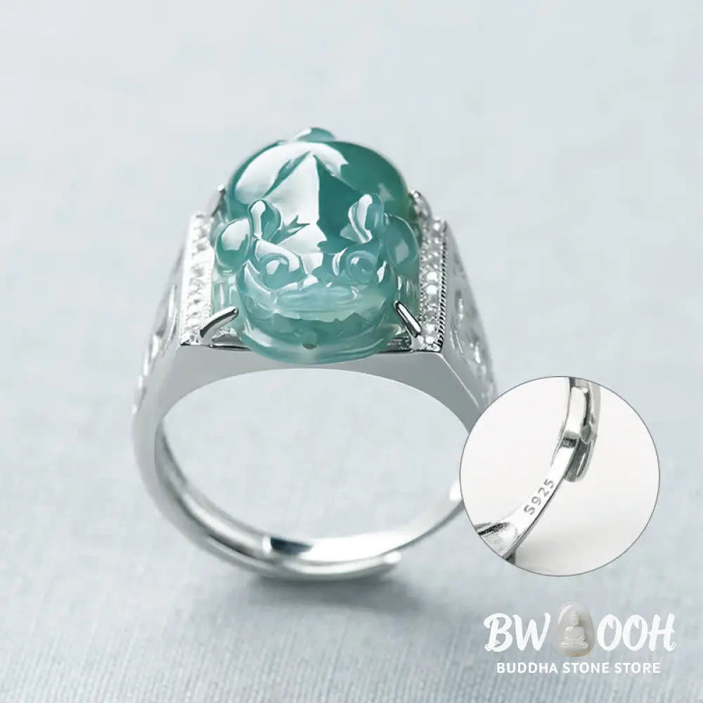 Buddha Stones 925 Sterling Silver Fengshui Wealth Prosperity Jade PiXiu Luck Ring - BWOOOH - Ring