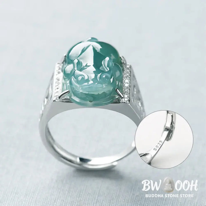 Buddha Stones 925 Sterling Silver Fengshui Wealth Prosperity Jade PiXiu Luck Ring - BWOOOH - Ring