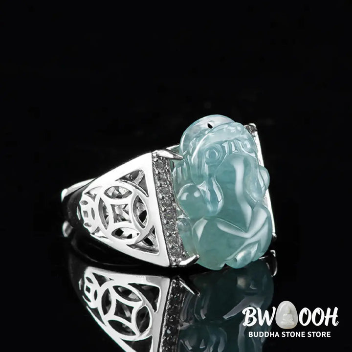 Buddha Stones 925 Sterling Silver Fengshui Wealth Prosperity Jade PiXiu Luck Ring - BWOOOH - Ring