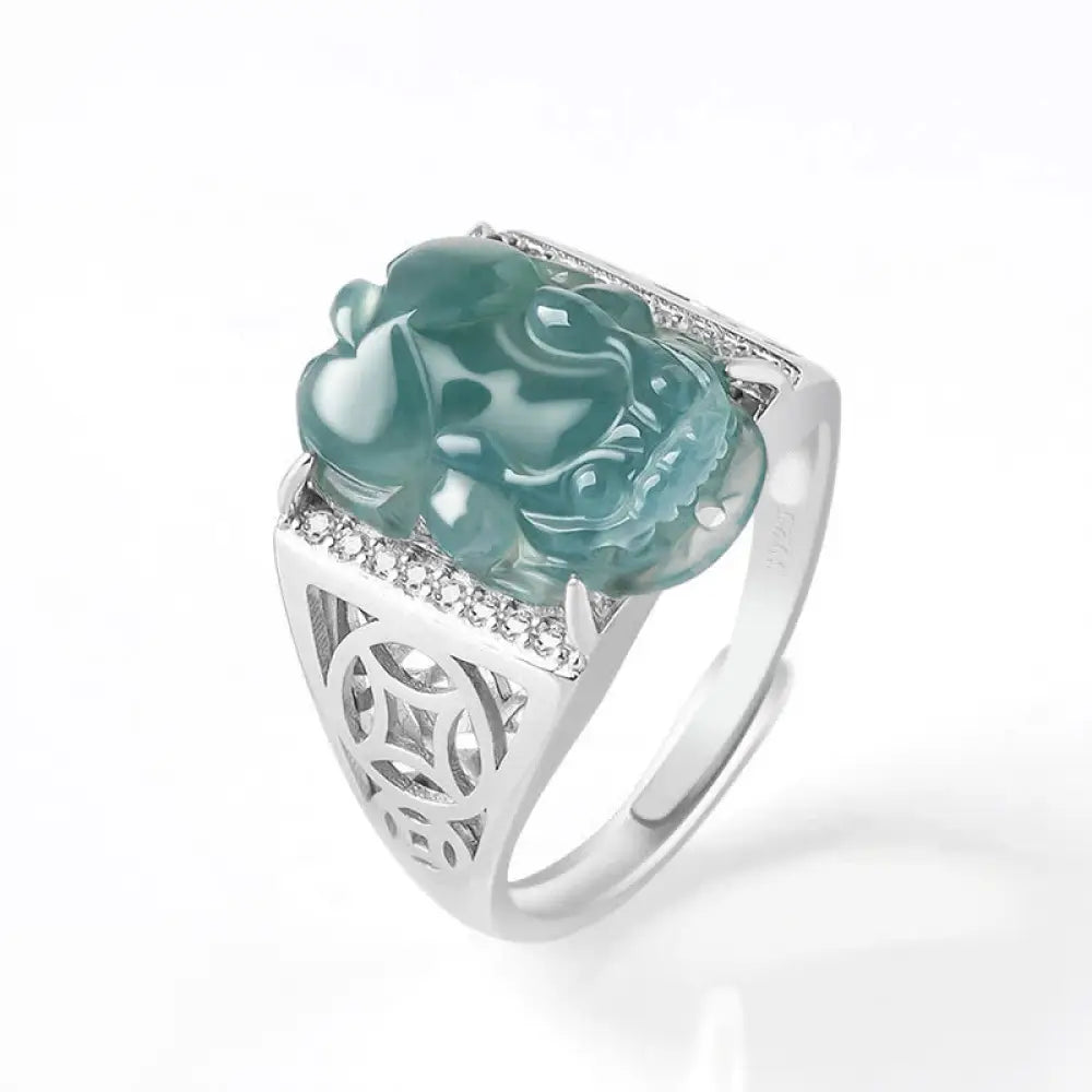 Buddha Stones 925 Sterling Silver Fengshui Wealth Prosperity Jade PiXiu Luck Ring - BWOOOH - Men - Ring