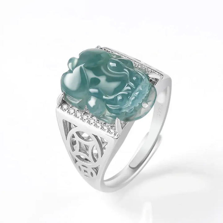 Buddha Stones 925 Sterling Silver Fengshui Wealth Prosperity Jade PiXiu Luck Ring - BWOOOH - Men - Ring