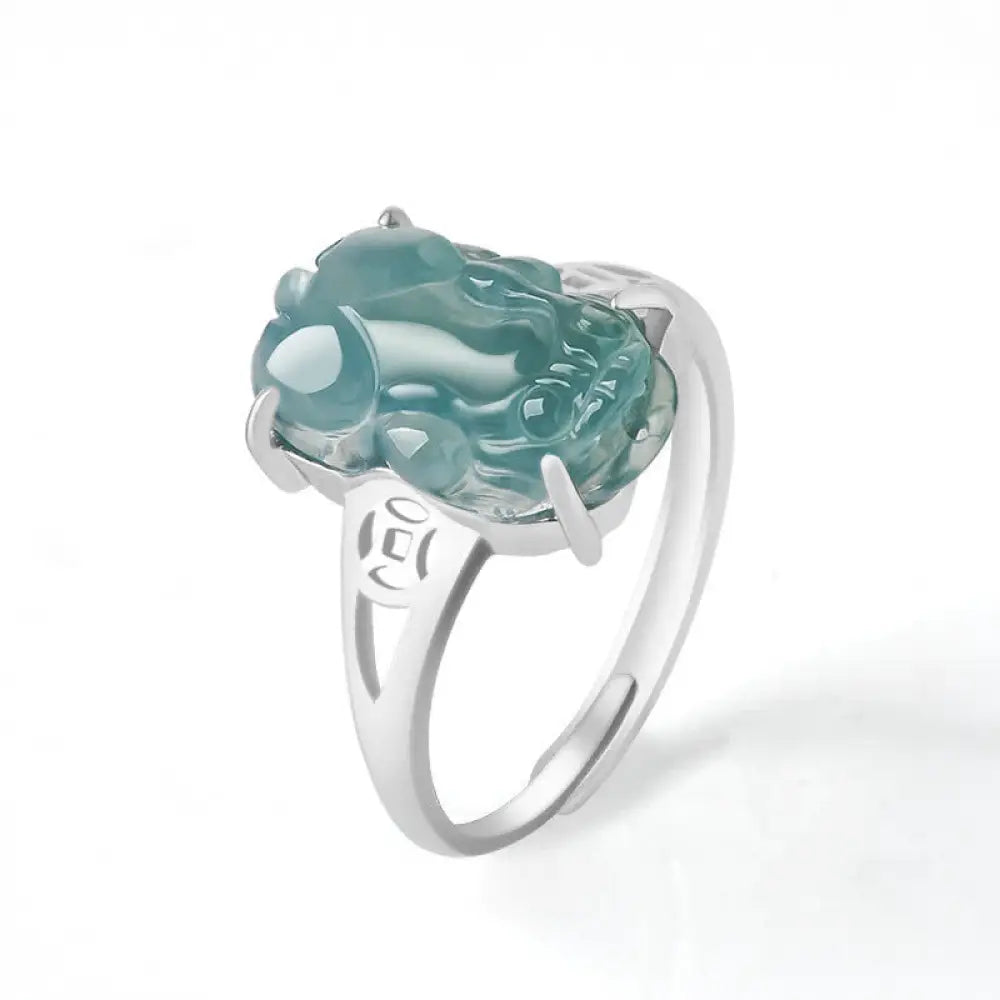 Buddha Stones 925 Sterling Silver Fengshui Wealth Prosperity Jade PiXiu Luck Ring - BWOOOH - Women - Ring
