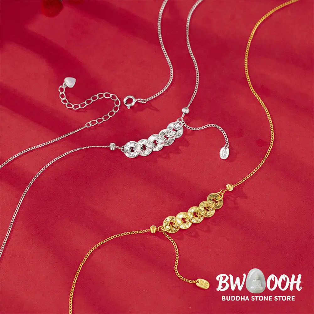 Buddha Stones 925 Sterling Silver Five-Emperor Coins Protection Ring Bracelet Necklace Pendant - BWOOOH - Bracelet