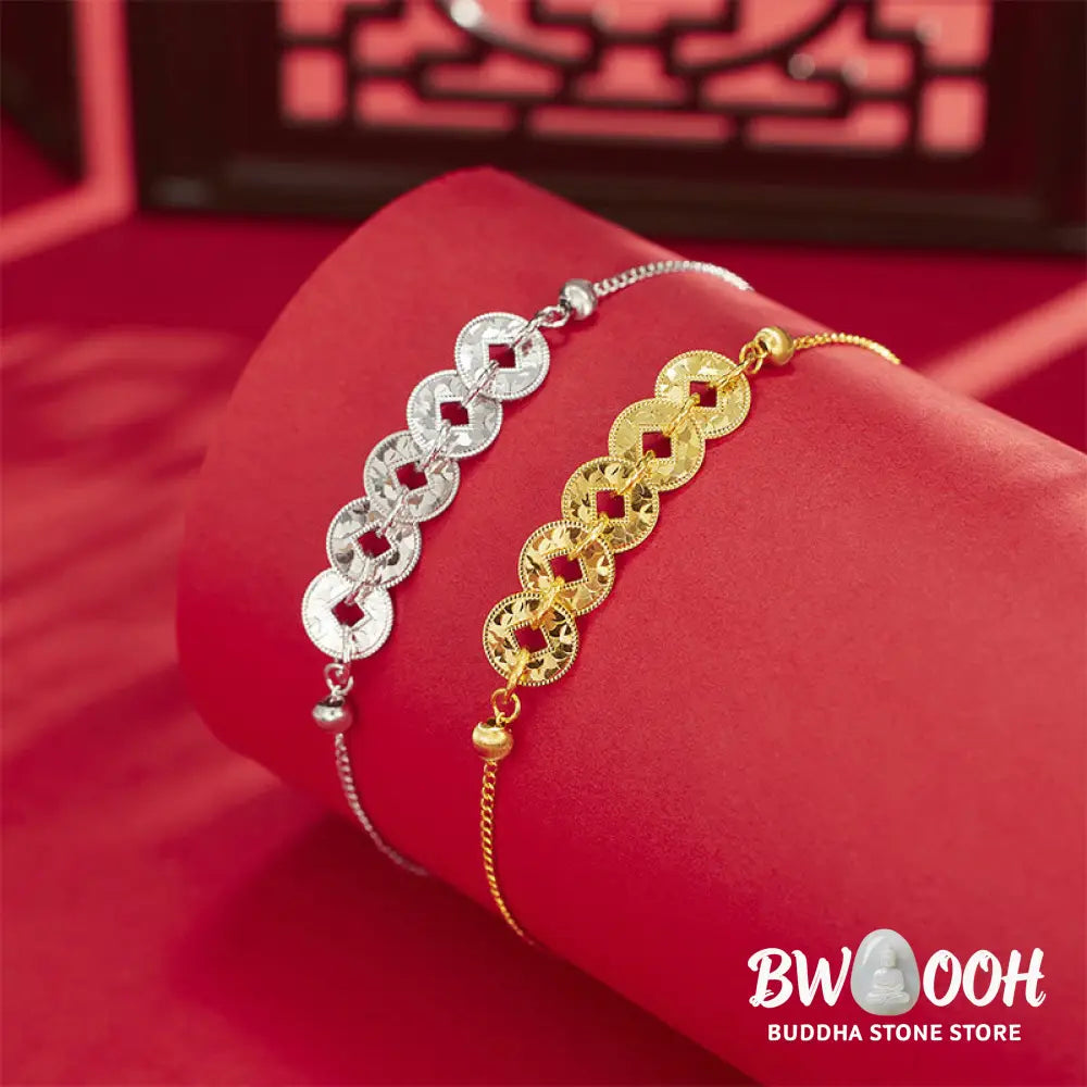 Buddha Stones 925 Sterling Silver Five-Emperor Coins Protection Ring Bracelet Necklace Pendant - BWOOOH - Bracelet