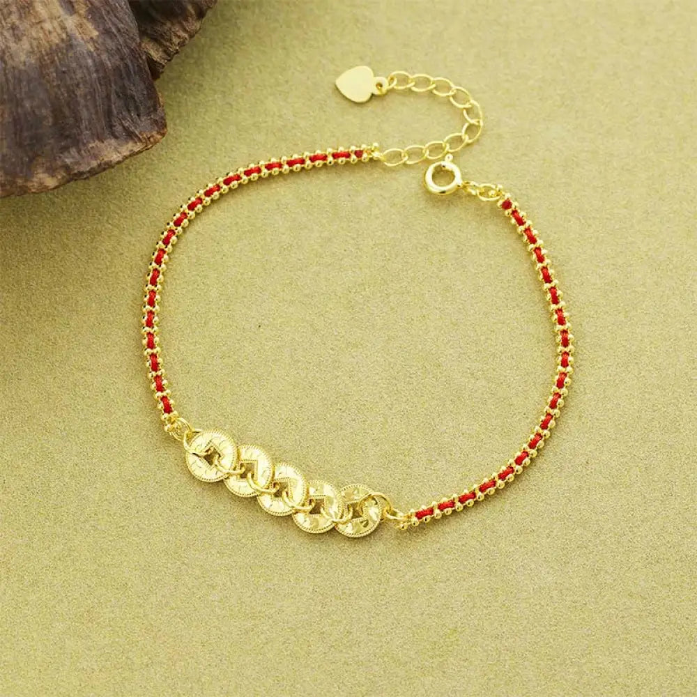 BWOOOH 925 Sterling Silver Five-Emperor Coins Red String 