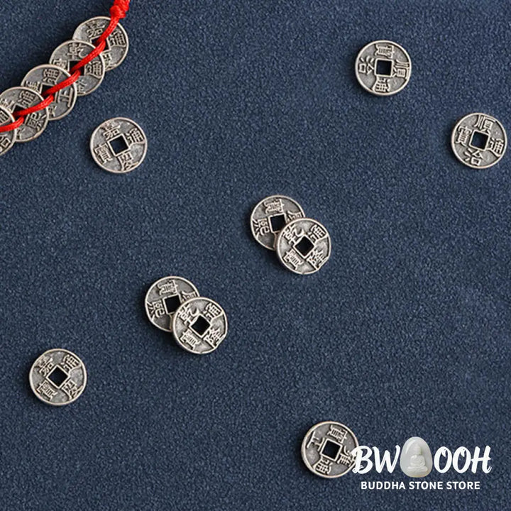 Buddha Stones 925 Sterling Silver Five Emperor Coins Red String Protection Luck Braided Bracelet Anklet - BWOOOH