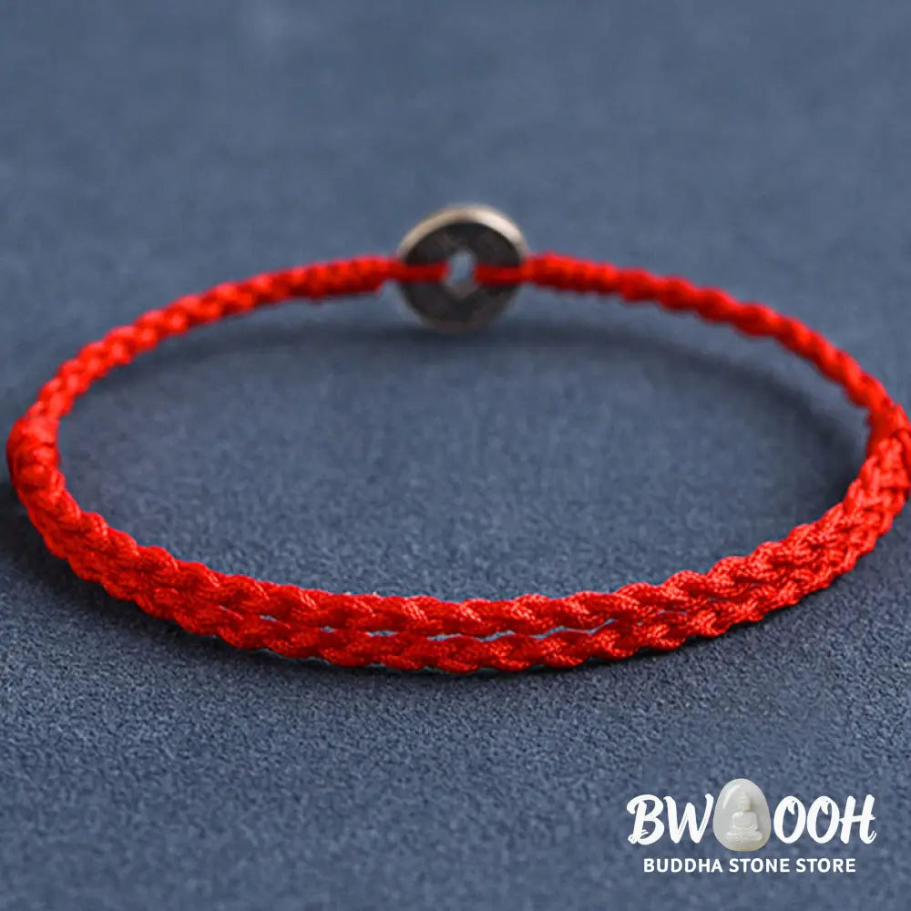 Buddha Stones 925 Sterling Silver Five Emperor Coins Red String Protection Luck Braided Bracelet Anklet - BWOOOH