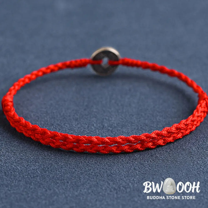 Buddha Stones 925 Sterling Silver Five Emperor Coins Red String Protection Luck Braided Bracelet Anklet - BWOOOH