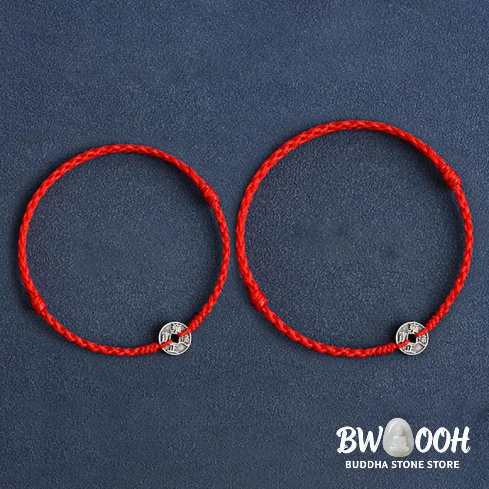 Buddha Stones 925 Sterling Silver Five Emperor Coins Red String Protection Luck Braided Bracelet Anklet - BWOOOH
