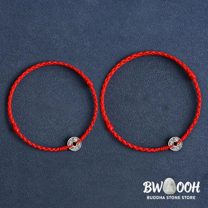 Buddha Stones 925 Sterling Silver Five Emperor Coins Red String Protection Luck Braided Bracelet Anklet - BWOOOH