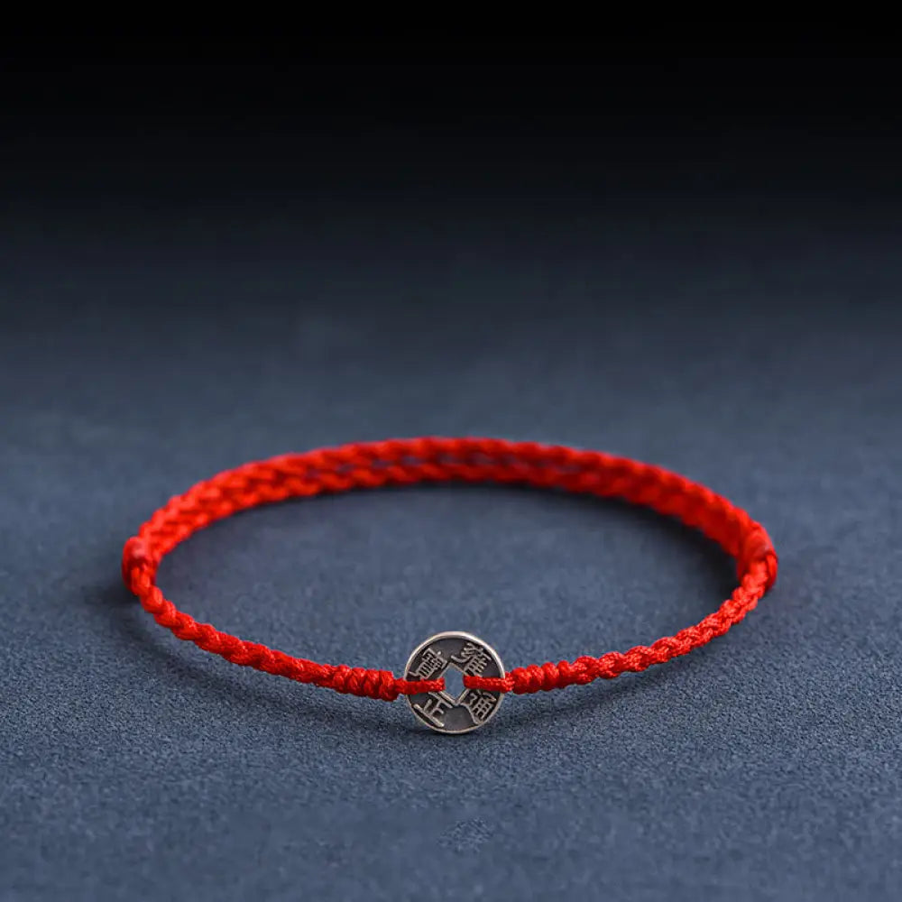 BWOOOH 925 Sterling Silver Five Emperor Coins Red String Protection Luck Braided Bracelet Anklet - BWOOOH
